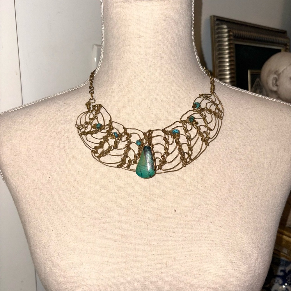 Artisan Gold And Turquoise Statement Necklace - image 2